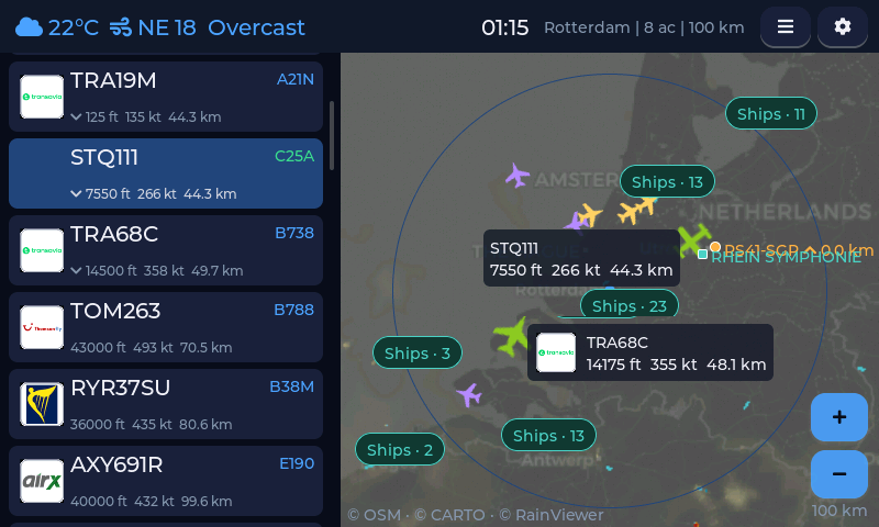 radar with ship clusters near Rotterdam
