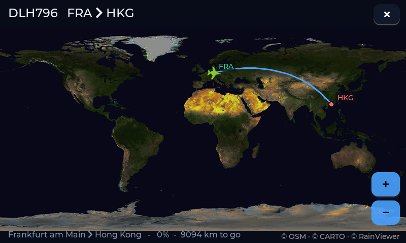 route map Frankfurt to Hong Kong